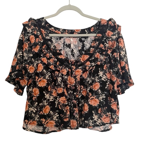 Free Peoplele Floral Ruffle Cropped Blouse - Picture 7 of 11